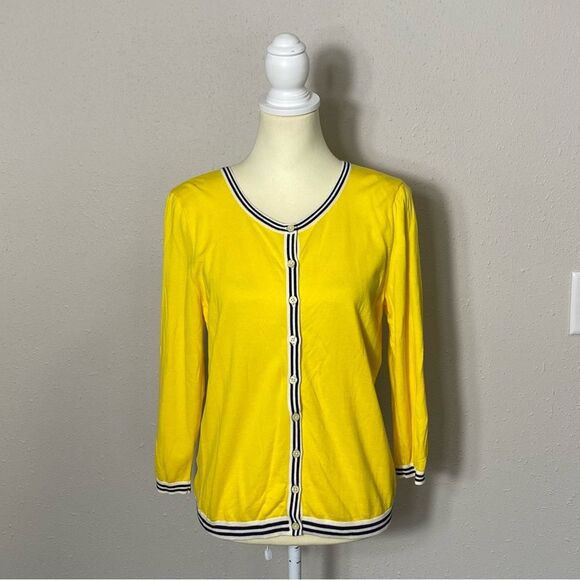 NWOT Talbots Yellow Cotton Button Front Cardigan W/ Nautical Trim Women's Size L - Picture 13 of 16